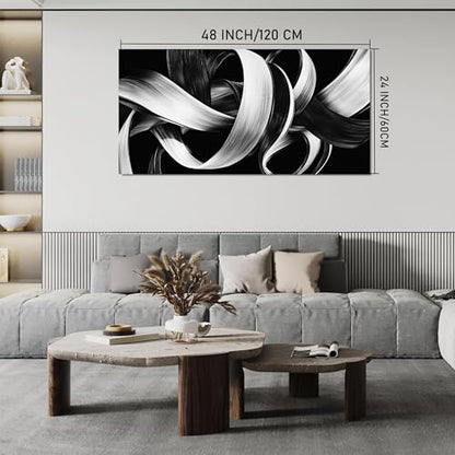 Modern Abstract Wall Art Black and White Curve Line Decor 24"X48" - size: 24"L x 48"W