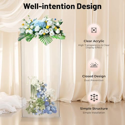 Acrylic Pedestal Stand 12*12*24in Acrylic Boxes for Display Doll Display Case Clear Pedestal Stand for Flowers, Clear Glass Pedestal Stands, Plexiglass Box, Sculpture Stands