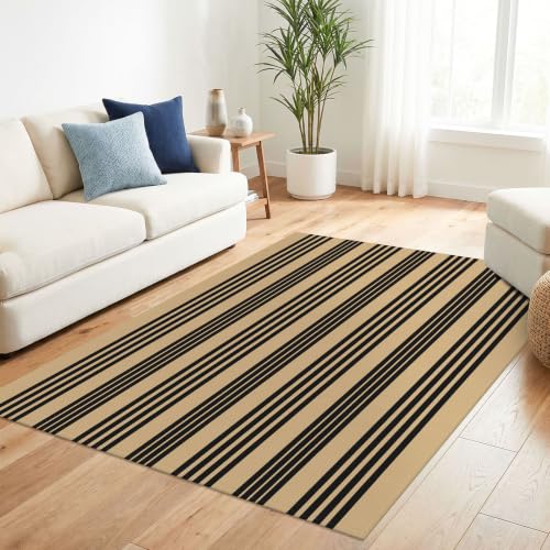 KILOCOCO Striped Rug 4x6 ft Washable Woven Front Door Rug, Brown and Black - color: Brown and Black Stripe, size: 4' x 6' (Rectangular)
