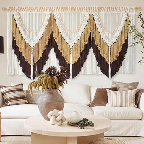 Macrame Wall Hanging Brown Tassel Knotting Fiber Art Boho Decor 47" W*25" L - color: Brown