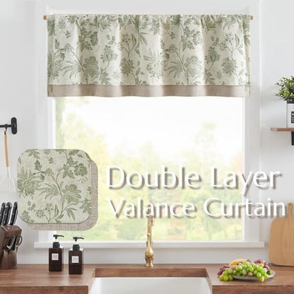 jinchan Floral Valance Curtain Linen 16 Inch Farmhouse 1 Panel Sage - color: Jacobean | Sage Green, size: 50"W x 16"L (Pack of 1)