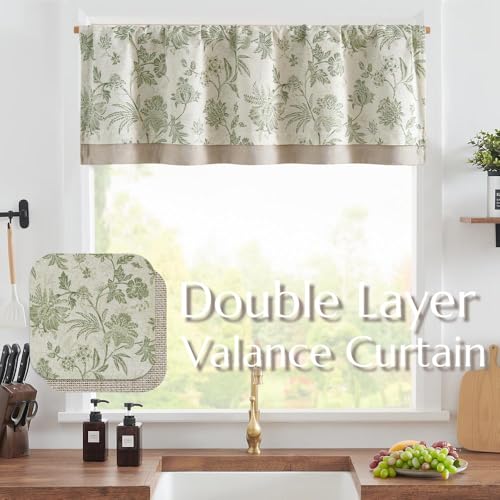 jinchan Floral Valance Curtain Linen 16 Inch Farmhouse 1 Panel Sage - color: Jacobean | Sage Green, size: 50"W x 16"L (Pack of 1)