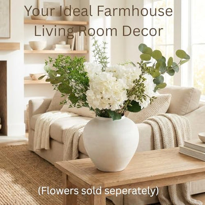 Large White Vase for Centerpieces - 11" Wide Textured Stone Look - color: White Large Brushed