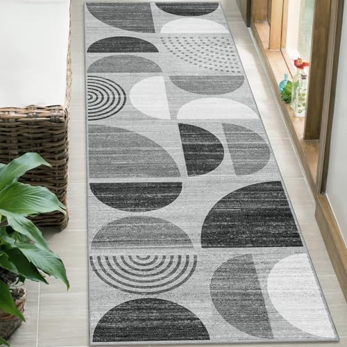 MUJOO Runner Rug Washable,2x6 Area Rugs Non Slip Modern Abstract Boho - color: Black and Grey, size: 2' x 6' (Rectangular)