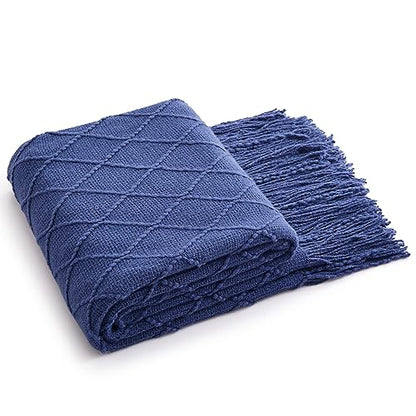 Acrylic Knitted Throw Blanket, Navy, 50 x 60 Inches - color: Navy
