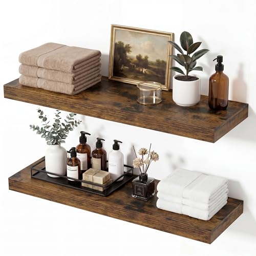 Vivelove 8 Inch Deep Floating Shelves, 24 x 8 Inch，Rustic Brown, Set of 2 - color: Rustic Brown, size: 24"Wx8"Dx1.4"H