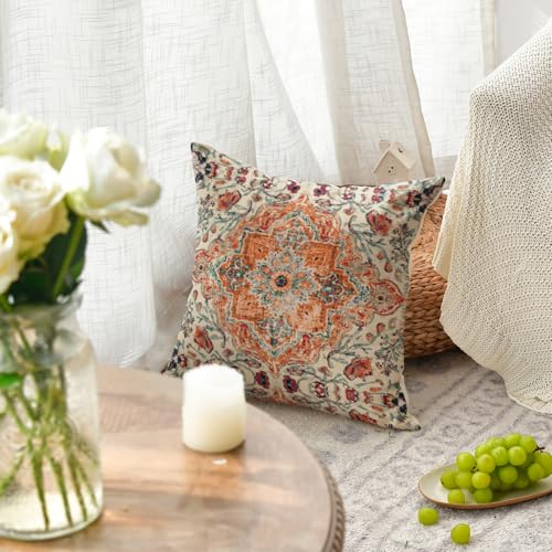 AVOIN colorlife Boho Throw Pillow Covers, 18 x 18 Inch Bohemia Ethnic Style Carpet Pattern Cushion Case for Sofa Couch Set of 2 - size: 18" x 18" (Pack of 2)
