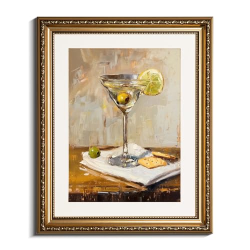VIYYIEA Gold Framed Martini Wall Art Cocktail Canvas Painting, 13×16 Inch - color: Martini Still Life, size: 16"L x 13"W