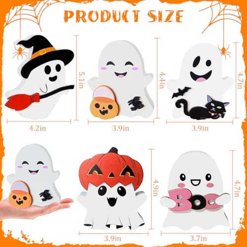 Cute Ghost Halloween Decorations Indoor: Wooden Ghost Decor Table Signs Set of 5 for Home Tiered Tray Mantel Display - style: Cute Ghost