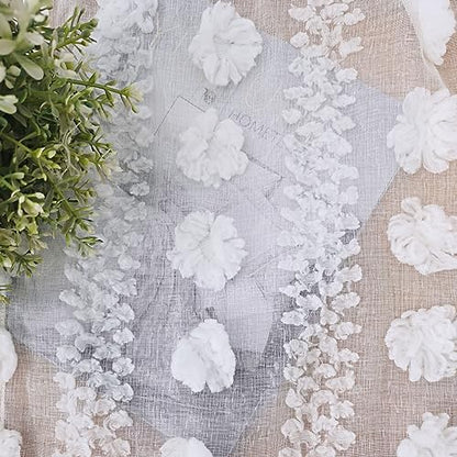 White Boho Sheer Curtains Poms 84 inches Long 2 Panels Embroidered Tuft - size: 54"W x 84"L (Pack of 2)