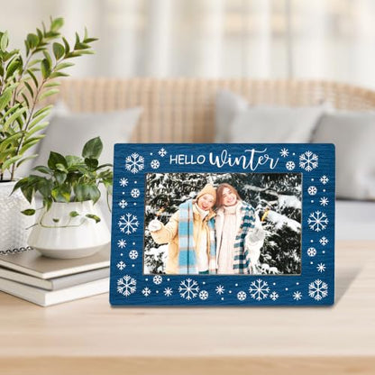 Blue Snowflake Picture Frame, Hello Winter Photo Frame 4x6 - color: blue snowflake
