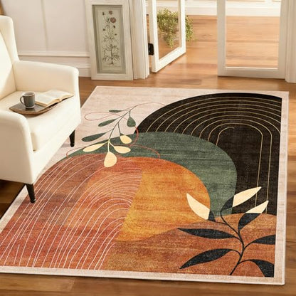 MUJOO 3x5 Washable Rugs Boho Area Rug Low Pile Non Slip Mid Century Modern - color: Terracotta（modern）, size: 3' x 5' (Rectangular)