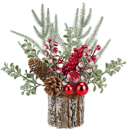 Christmas Centerpieces for Tables – Tabletop Christmas Decorations with Pine, Cones & Berries – Indoor Holiday Decors for Home, Office, Kitchen or Fireplace Mantel