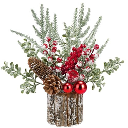 Christmas Centerpieces for Tables – Tabletop Christmas Decorations with Pine, Cones & Berries – Indoor Holiday Decors for Home, Office, Kitchen or Fireplace Mantel