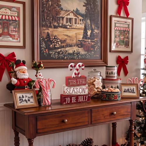 Lineshading 4 Pcs Christmas Table Decorations, Red White Candy Wood Signs - style: Candy Cane