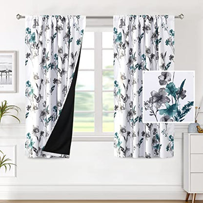 H.VERSAILTEX 100% Blackout Curtains 63 Inches for Kitchen, Grey/Teal - color: Grey/Teal, size: 52"W x 63"L (Pack of 2)