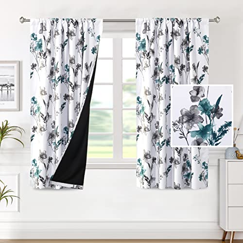 H.VERSAILTEX 100% Blackout Curtains 63 Inches for Kitchen, Grey/Teal - color: Grey/Teal, size: 52"W x 63"L (Pack of 2)