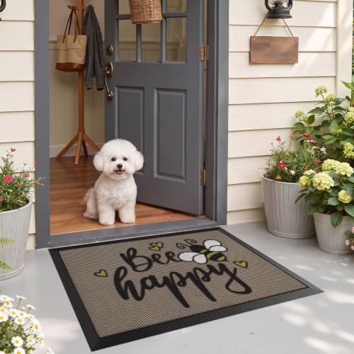 LUMI Outside Welcome Door Mat 24x36, Non-Slip Durable Rubber Easy Clean - color: Bee Happy, size: 24"x36"