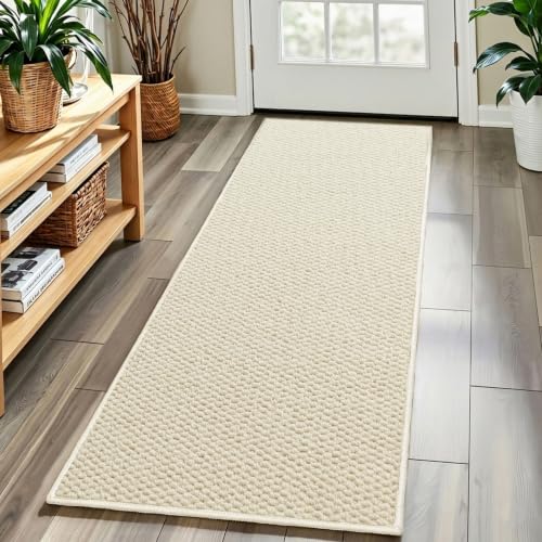 Faux Jute Runner Rug 2'x10', Washable & Non-Slip, Off White - color: White, size: 2' x 10' (Rectangular)
