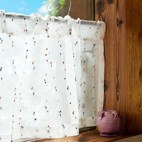 jinchan Brown Pom Pom Voile Kitchen Tier Curtains 24 Inches 2 Panels - color: Dottie Amber Bloom, size: 26"W x 24"L (Pack of 2)