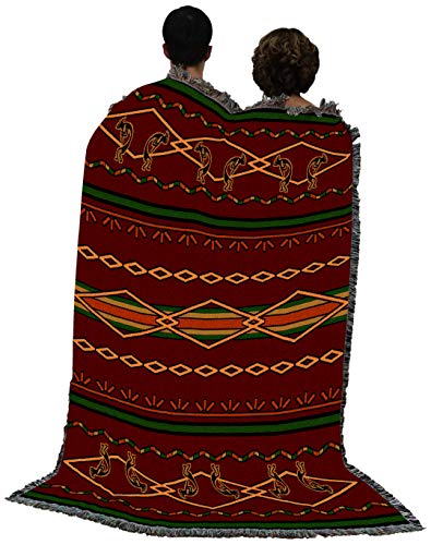Pure Country Weavers Russet and Green Blanket - Southwest Native American Inspired - Gift Tapestry Throw Woven from Cotton - Made in the USA (72x54) - color: Russet and Green, size: Large