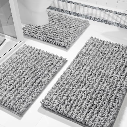 Yimobra Bathroom Rug Set 3 Piece, Super Water Absorbent Bath Mat Set, Grey - color: Grey, size: 24"x17" + 24"x20" + 30"x20"