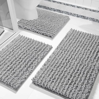 Yimobra Bathroom Rug Set 3 Piece, Super Water Absorbent Bath Mat Set, Grey - color: Grey, size: 24"x17" + 24"x20" + 30"x20"
