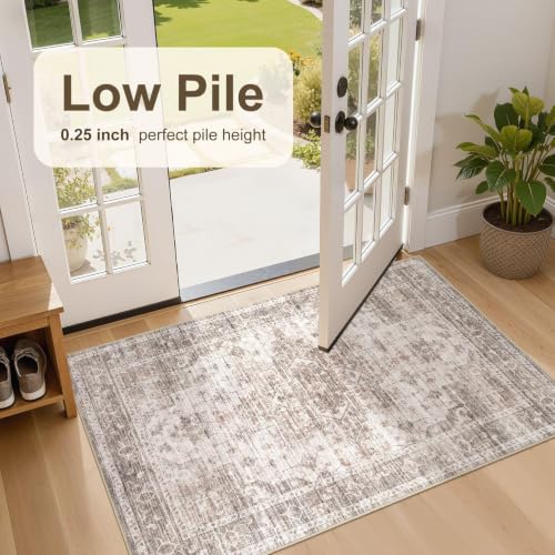Washable Rugs 3x5: Non Slip Soft Neutral Brown Entry Area Rugs - color: Brown, size: 3' x 5' (Rectangular)