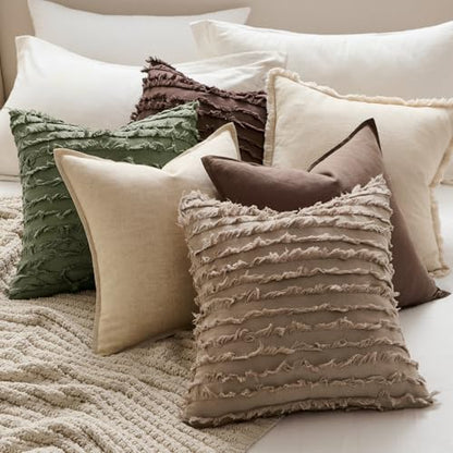 MIULEE Boho Linen Striped Throw Pillow Covers 18x18, Khaki Brown - color: Khaki, size: 18" x 18" (Pack of 2)