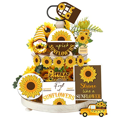 12 Pcs Sunflower Tiered Tray Decor Set Summer Rustic - style: Sunflower