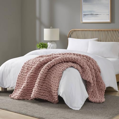 Madison Park Chenille Chunky Knit All Season Throw Blanket, 50 x 60, Blush - color: Blush