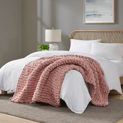 Madison Park Chenille Chunky Knit All Season Throw Blanket, 50 x 60, Blush - color: Blush