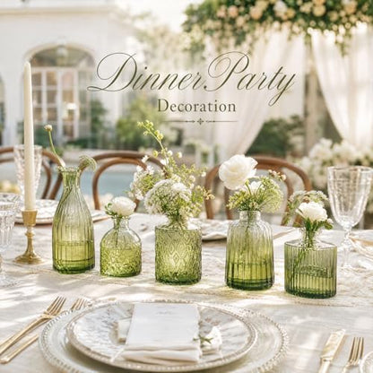 Petal Petite Small Green Glass Bud Vase Set of 18 for Wedding Centerpieces - color: Green