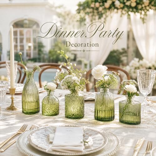 Petal Petite Small Green Glass Bud Vase Set of 18 for Wedding Centerpieces - color: Green