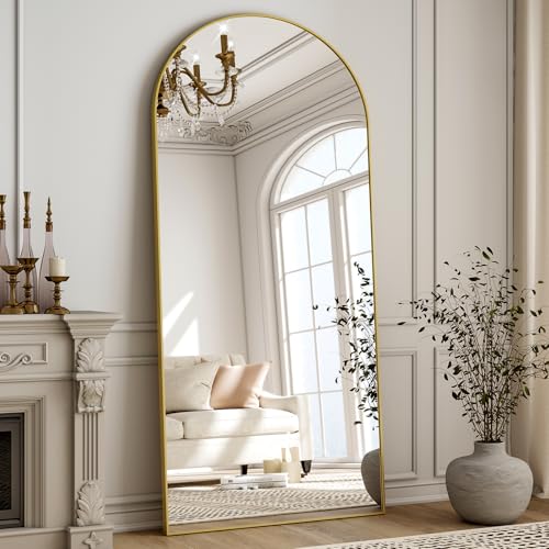Matte Gold Arched 65"x24" Mirror Full Length Leaning Hanging - color: Gold, size: 65"L x 24"W