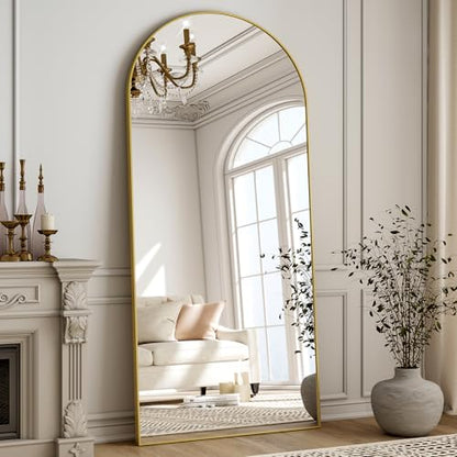 Matte Gold Arched 65"x24" Mirror Full Length Leaning Hanging - color: Gold, size: 65"L x 24"W