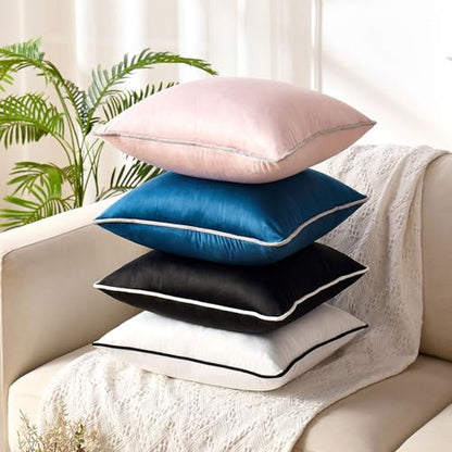 20x20 Black Pillow Cover Velvet Couch Pillow Covers Square Accent Solid Cushion Cover Black Throw Pillow Covers with White Edge Luxury Soft Throw Pillow Cases for Farmhouse Living Room Bedroom - color: Black, size: 20" x 20" (Pack of 2)