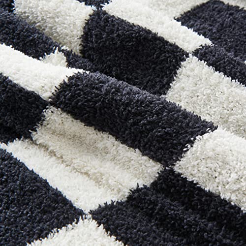 CozeCube Black White Reversible Checkered Knit Throw Blanket 50"x60" - color: Jet Black and White, size: 50"x60"