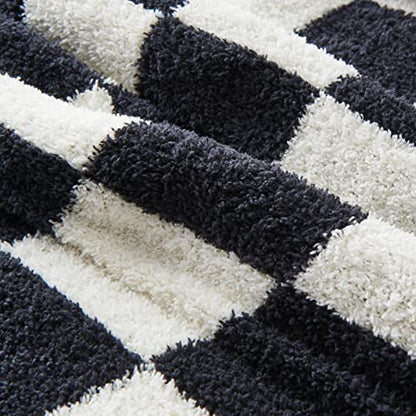 CozeCube Black White Reversible Checkered Knit Throw Blanket 50"x60" - color: Jet Black and White, size: 50"x60"