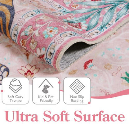 Moynesa 2x6 Pink Tiger Hallway Runner Rug, Washable Boho Runner for Kitchen - color: Pink, size: 2' x 6' (Rectangular)