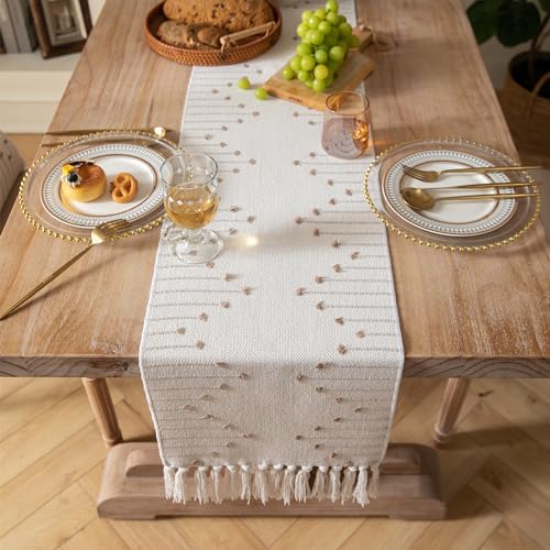 Caflife Taupe Beige Cotton Linen Rustic Boho Table Runner 13 x 60 Inch Long - color: Taupe Beige, size: 13x60Inch