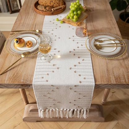 Caflife Taupe Beige Cotton Linen Rustic Boho Table Runner 13 x 60 Inch Long - color: Taupe Beige, size: 13x60Inch