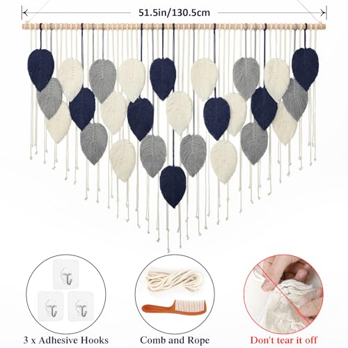 Large Macrame Wall Hanging Leaf Boho Woven Tapestry Bohemian Wall Decor - color: 51.5"W x 33.5"L