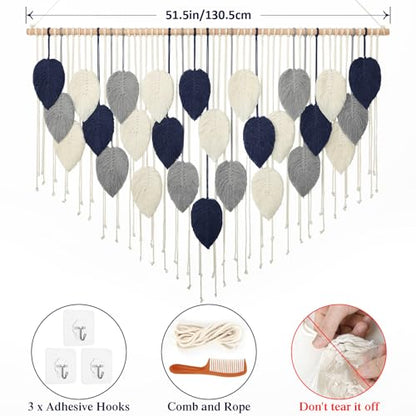Large Macrame Wall Hanging Leaf Boho Woven Tapestry Bohemian Wall Decor - color: 51.5"W x 33.5"L