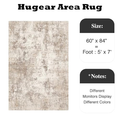 HUGEAR 5x7 Brown Abstract Washable Area Rug for Living Room - color: Brown, size: 5' x 7' (Rectangular)