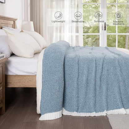 Exclusivo Mezcla Reversible Knit Throw Blanket for Couch, Heather Blue - color: Heather Blue, size: Throw (50"x60")