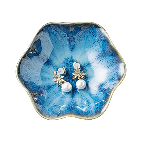 BEUNAIZER Jewelry Dish Tray, Ring Dish, Ceramic Trinket Tray, Key Bowl - color: Starry Blue