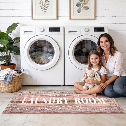 TOPRUUG Pink Laundry Room Rug Runner 20"X47" Washable Laundry Mat - color: Blush Pink, size: 1'8" x 4' (Rectangular)