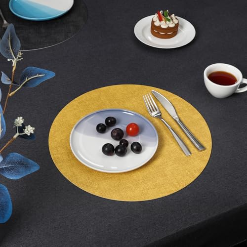 Myir JUN 14" Round Placemats Set of 4, Reversible Dual-Color Place Mats - color: Gray Yellow