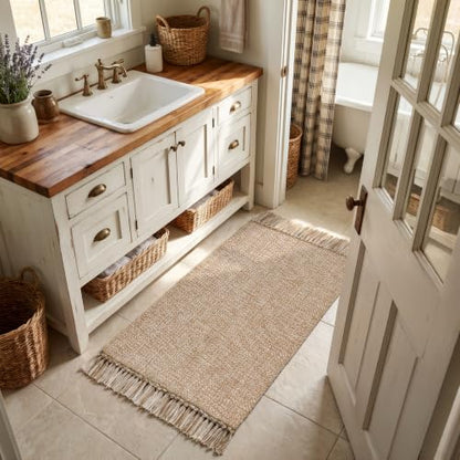 Collive 2' x 4.3' Boho Kitchen Runner Rug, Tan/Cream Washable Bathroom Rug - color: Tan/Cream, size: 2' x 4.3' (Rectangular)